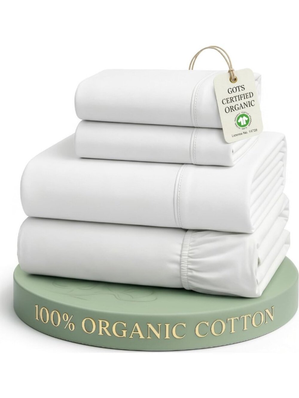 Full Size 100% Organic Cotton Linen Sheets Set - 4pc Cooling Percale - White